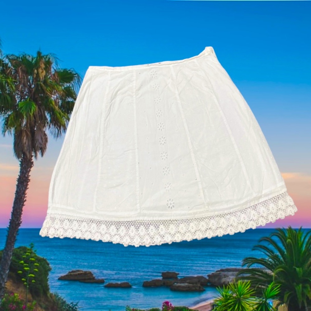 Eyelet Cotton Skirt Lined Size 16 New York & Company White Side Zip